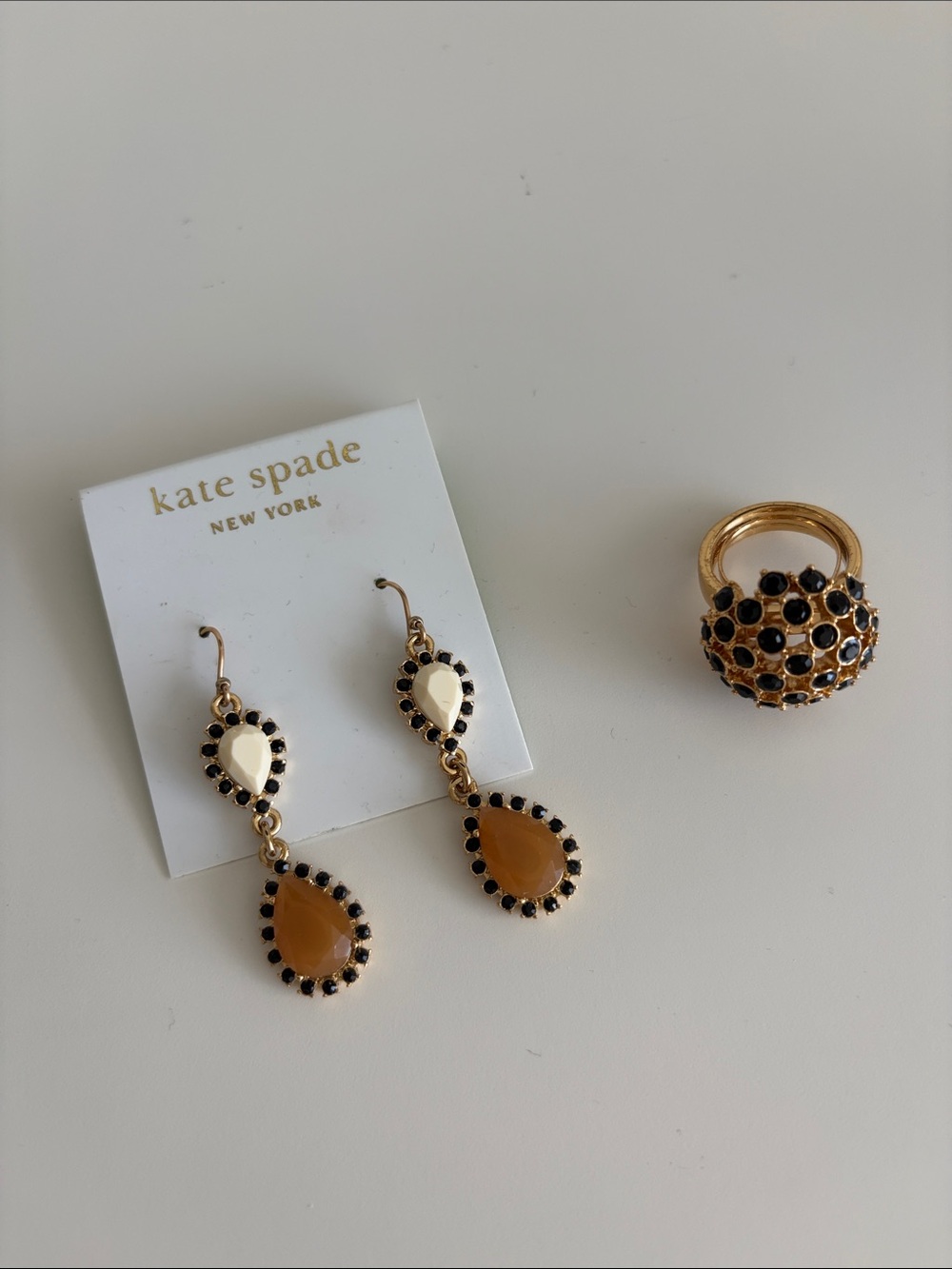 kate spade Gold-tone Amber and Black Teardrop Dangle Earrings and Ring